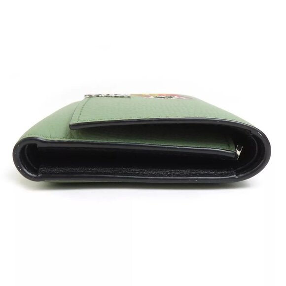 Auth LOEWE Anagram Pansy Trifold Wallet Green Leather/Silvertone - Picture 5 of 15